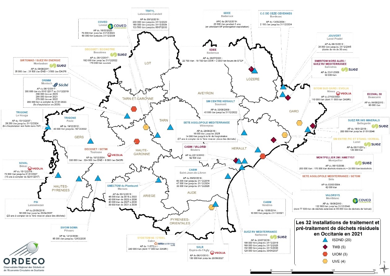 Les chiffres des installations de traitement des déchets en Occitanie